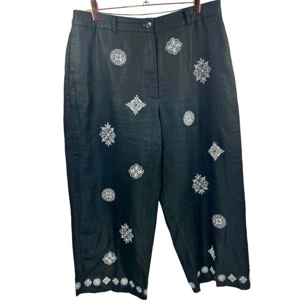 Jillian Jones Embroidered Linen Cropped‎ Pants 14P